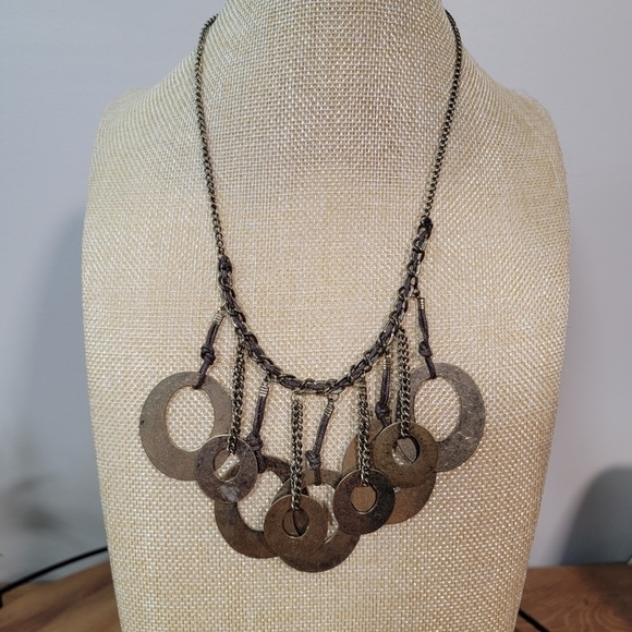 NEW Decree Boho Necklace Metal Loops and chain statement Bib Necklace - Picture 13 of 17